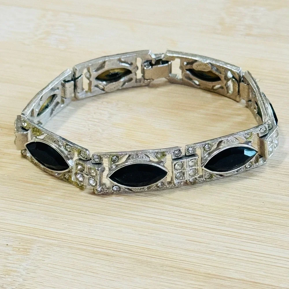 Kenneth Lane Jeweled link Bracelet silver tone crystal rhinestone art deco style - Picture 4 of 6